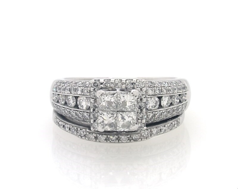 Previously Owned Princess & Round-Cut Diamond Bridal Set 1-1/4 ct tw 14K White Gold