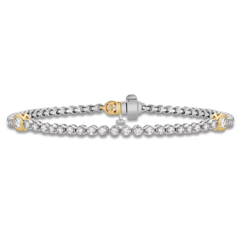 Blue Nile X Jared Diamond Bezel-Set Station Tennis Bracelet 2 ct tw 14K Two-Tone Gold 7"