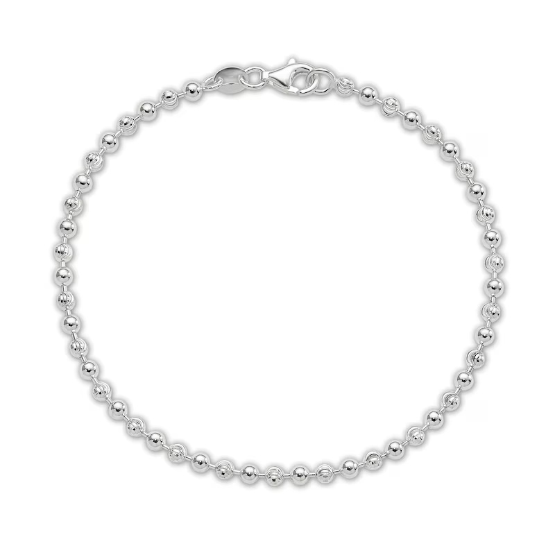 Beaded Chain Anklet Sterling Silver 10"