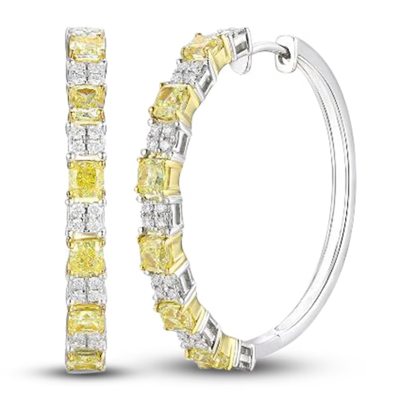 Le Vian Sunny Yellow/White Diamond Earrings 2-1/2 ct tw Cushion/Round 14K White Gold