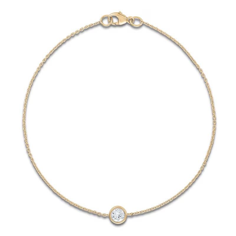 Round-Cut Lab-Grown Diamond Bezel-Set Solitaire Bracelet 1/4 ct tw 14K Yellow Gold 7.5" (SI2/F) 1 Round-Cut Lab-Grown Diamond Bezel-Set Solitaire Bracelet 1/4 ct tw 14K Yellow Gold 7.5" (SI2/F)