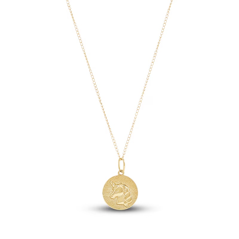 Round Unicorn Disc Necklace 14K Yellow Gold 13"