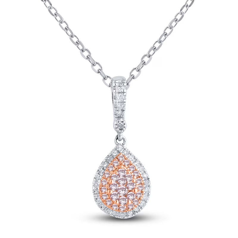 Pink Diamond Pendant Necklace 1/5 ct tw Round 14K Two-Tone Gold 18"