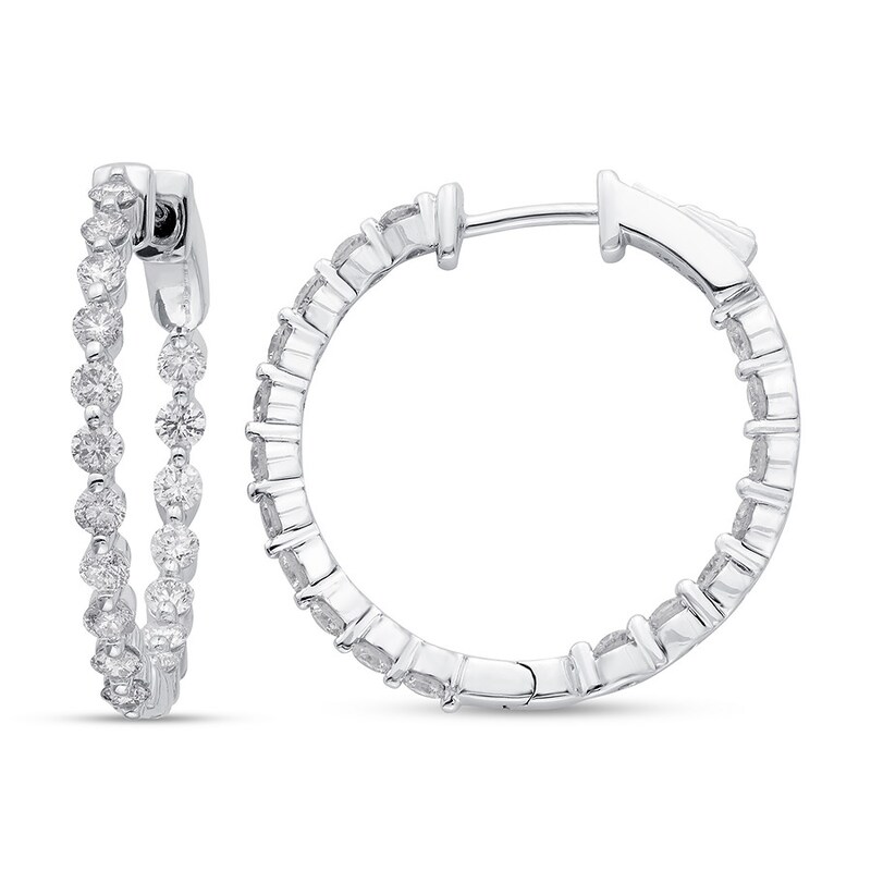 Previously Owned Diamond Hoop Earrings 1-1/2 ct tw Round 14K White Gold