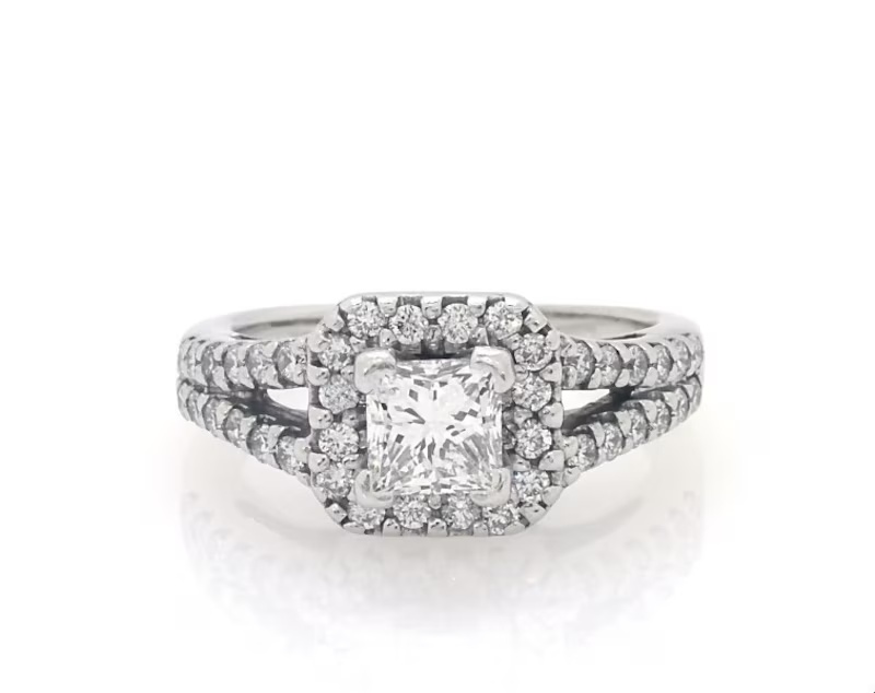 Previously Owned Princess & Round-Cut Diamond Engagement Ring 1-1/5 ct tw 14K White Gold