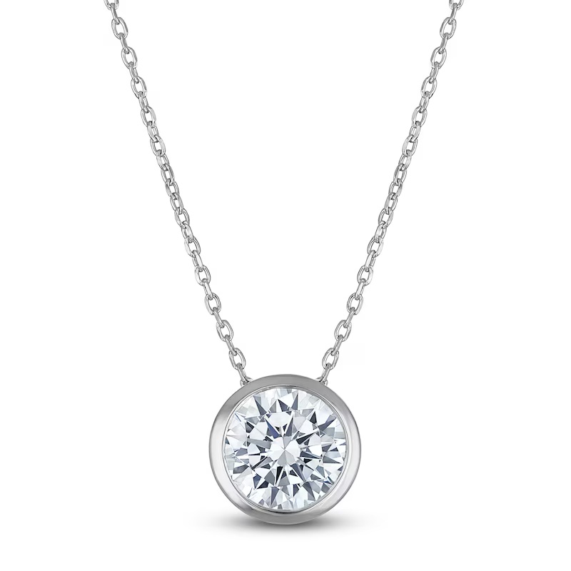 Certified Round-Cut Diamond Bezel-Set Solitaire Necklace 2 ct tw 14K White Gold 18" (I1/I)