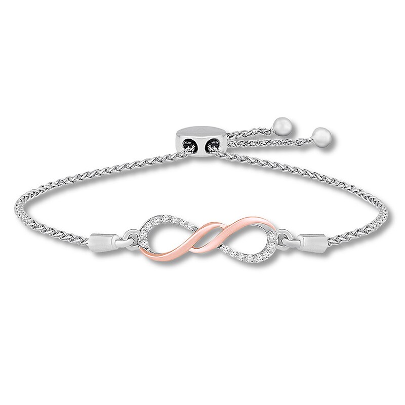 Previously Owned Diamond Infinity Bolo Bracelet 1/10 ct tw Sterling Silver/10K Rose Gold