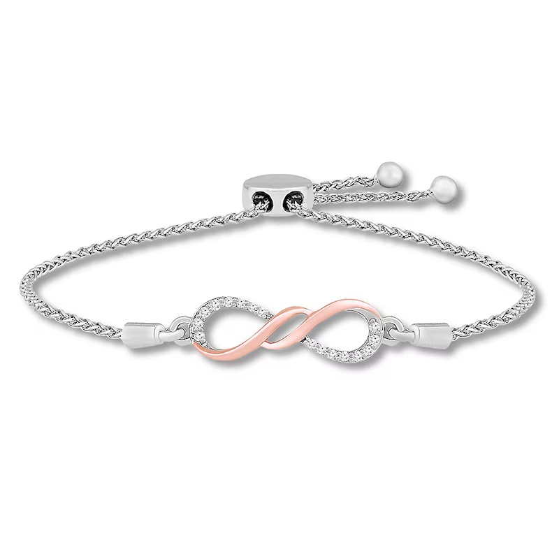 Diamond Infinity Bolo Bracelet 1/10 ct tw Sterling Silver/10K Rose Gold